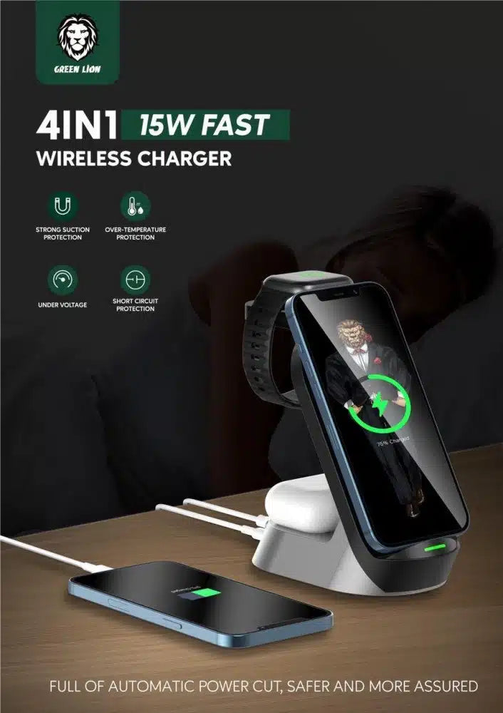 Green lion 4 in 1 Wireless Charging Station 15W Green lion 4 in 1 Wireless Charging Station 15W